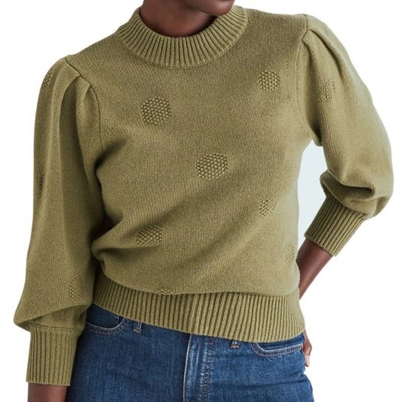 Madewell Sweaters - Dotted Eaton Puff-Sleeve Pullover Sweater in Cotton-Merino Yarn.  Women’s Large.